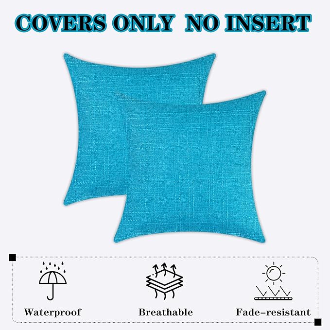 Kevin Textile Pack of 2 Outdoor Waterproof Pillow Covers Checkered Decorative Cushions Sham Throw Pillowcases Shell for Patio Tent Garden Couch Bed Sofa 22x22 Inch Peacock Blue