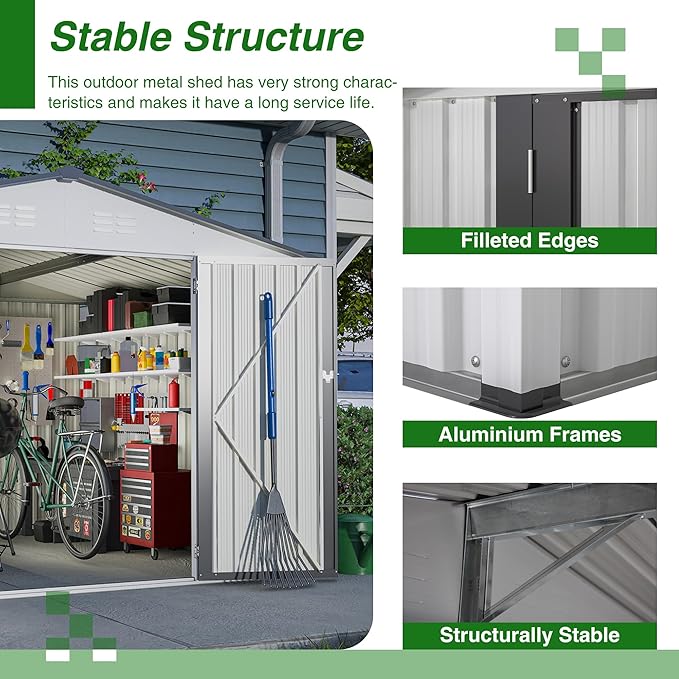 Spacious 10x8 Ft Outdoor Storage Shed with Double Doors – Durable White Resin Construction for Yard Tools, Equipment, Weather-Resistant (White, 10 x 8 ft)