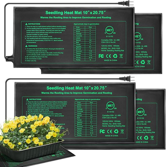 Bestio Seeding Heat Mat 10"x 20.75", 4 Pack Durable Seedling Heat Mat for Seed Starting, UL and MET Certified Waterproof Warming Mat Plant Heating Pad for Seed Germination,Hydroponics, Greenhouses