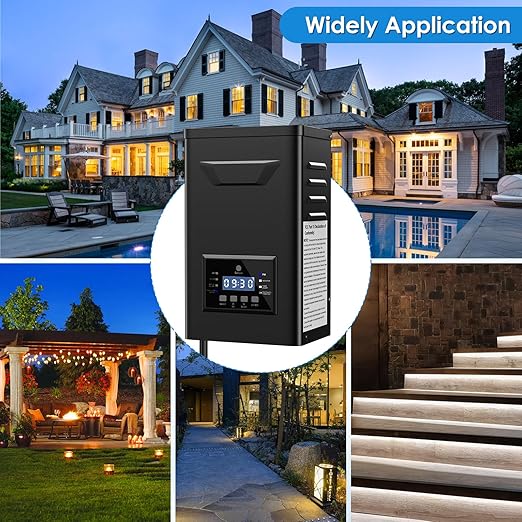 500W Low Voltage Landscape Transformer with Timer & Photocell for Landscape Lighting, 120V to 12V/15VAC Weatherproof, Stainless Steel, Smart Low Voltage Transformers for Outdoor Garden