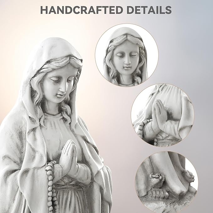 Virgin Mary Praying Statue-Large 29.5 Inch Outdoor Religious Statue Made of Magnesium Oxide Stone,Durable Garden Sculpture for Yard Patio Lawn, Brings Peaceful Blessings,Antique White