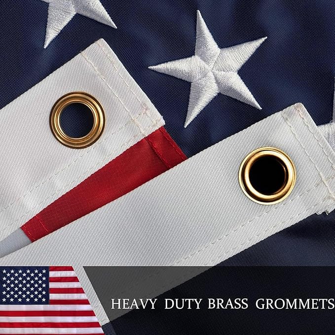 American Flag 8x12ft Long Lasting for Outside, Heavy Duty Nylon, Embroidered Stars, Brass Grommets, Perfect for Outdoor US Flags Show Your Patriotism