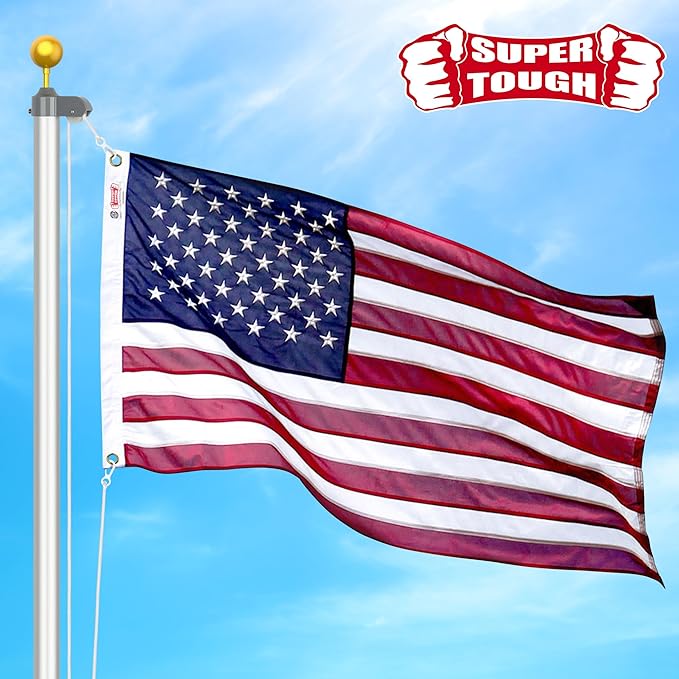 Super Tough 6Ft x 10Ft American Flag - Double Sided, Heavy Duty Nylon USA Flag with Embroidered Stars and Sewn Stripes Suitable for Low Winds - Red/White/Blue