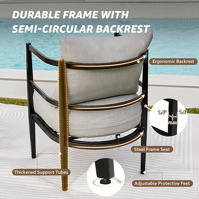 NATURAL EXPRESSIONS Outdoor Patio Furniture Conversation Sets 3 Pieces Patio Lawn Chair Set Porch Chairs with Metal Table for Balcony Yard Garden Lawn Poolside