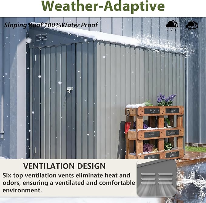 4×8 FT Outdoor Metal Storage Shed,Heavy-Duty Lean to Storage Shed with Lockable Door and Reinforced Beams,All Weather Waterproof Storage House W/2 Air Vents,for Backyard,Patio,Lawn,Gray