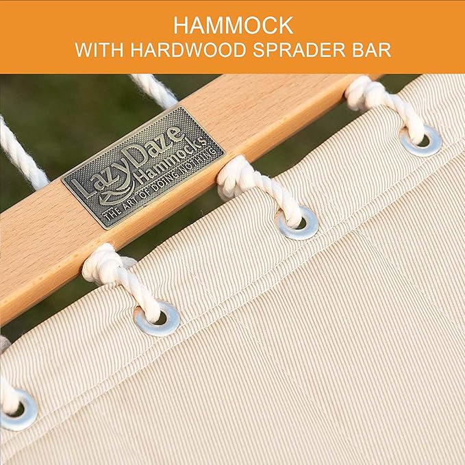 Lazy Daze Hammocks 12 FT Double Quilted Fabric Hammock and 13 FT Brown Wood Arc Stand, with Spreader Bar, Removable Pillow, 2 Person Hammock for Outdoor Patio Poolside, 450 lb Capacity, Brown