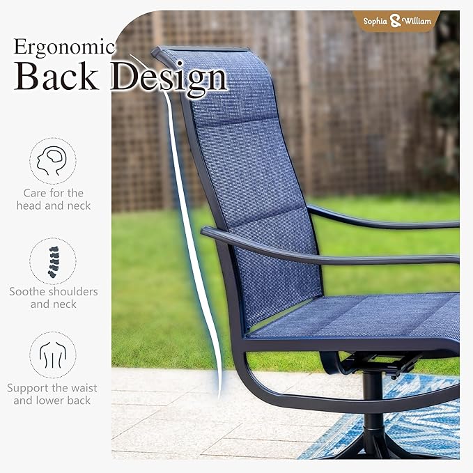 Sophia & William 7 Pieces Outdoor Patio Dining Set, 6 x Swivel Patio Dining Chairs and 64" Metal Dining Table, Outdoor Table and Chair Furniture Dining Set Support 300lbs（Blue）