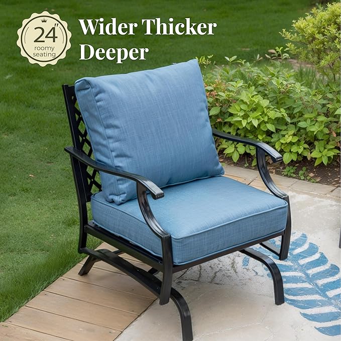 Patio Furniture Set 7 pcs, Outdoor Patio Furniture, 3-Seat Sofa, 2 Single Chairs, 2 Rocking Chairs, 2 Ottomans and 5.75" Extra Thick Cushion, Conversation Set for Deck,Navy Blue