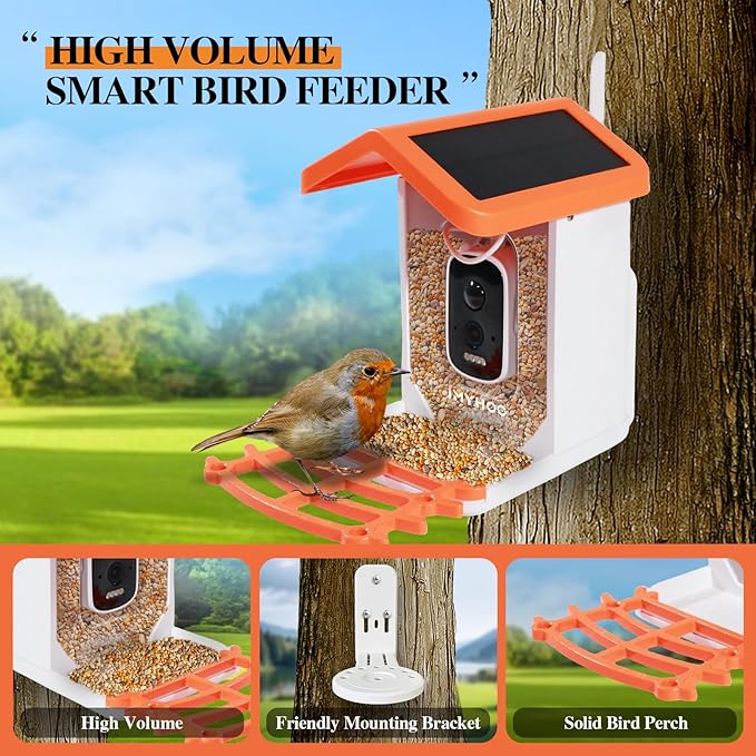 Smart Solar-Powered Bird Feeder with AI Camera - 1080P HD Auto-Capture, Motion Detection & Birds Species Recognition, WiFi Connectivity, for Bird Enthusiasts