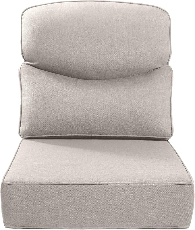 Luxury 22x24/22x25 6-Inch Smile Outdoor Cushions 1 Set - Deep Seat Water-Repellent Patio Furniture Replacement Cushion for Wicker Rattan Wood Metal Chair Glider Rocker Loveseat Sofa - Beige