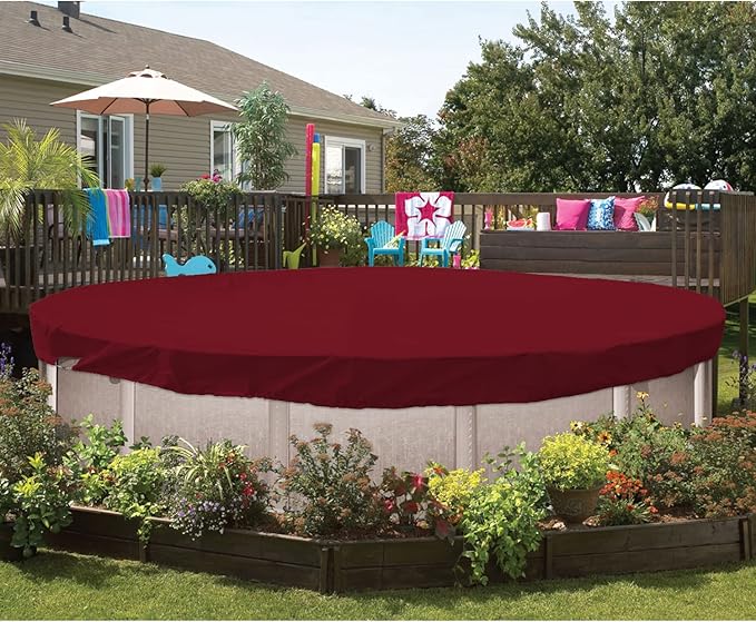 ECOOPTS 17 ft Waterproof Round Polyester Pool Cover for Above Ground Pools, Swimming Pool Cover Protector Winter Safety Cover (Red)