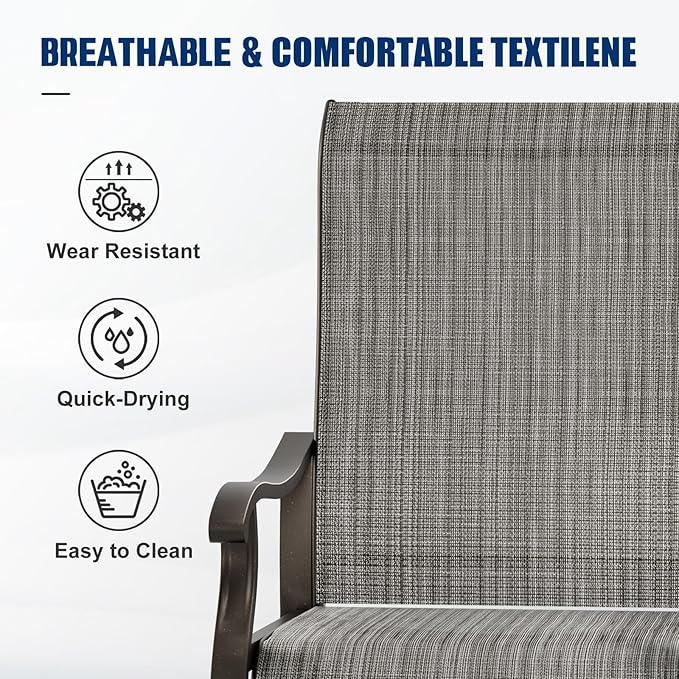 UDPATIO Outdoor Swivel Dining Chairs Set of 2, Patio Dining Chairs High Back with All Weather Breathable Textilene, Metal Rocking Frame for Lawn Garden Backyard, Gray White