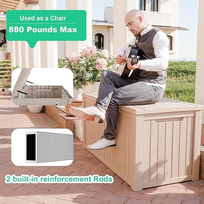 DRATO 200 Gallon Deck Box, Waterproof Resin Large Outdoor Storgae Box for Patio Furniture, Patio Cushions, Gardening Tools, Pool Supplies, Lockable
