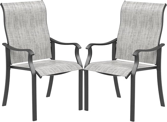 UDPATIO Patio Dining Chairs Set of 2, High Back Wide Seat Outdoor Furniture Chairs with All Weather Breathable Textilene, for Lawn Garden Backyard Deck, Grey White