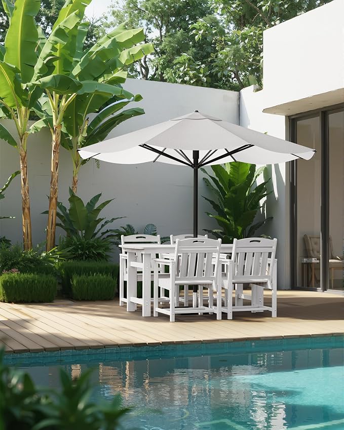 5-Piece Outdoor Dining Furniture Set with Chairs, All-Weather HDPE Patio Table and 4 Chairs, Umbrella Hole, for Garden Backyard or Deck - White
