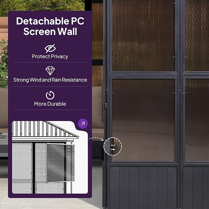 PURPLE LEAF 12' X 14' Sunroom Patio Hardtop Gazebo Double Top Galvanized Steel Screen House Aluminum Sun Room Outdoor Solarium for Garden Backyard