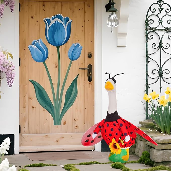JIAYAN Porch Goose Outfits Outdoor Decoration: 2Pcs Cute Red Ladybird Costume Set 23"/ 17" Lawn Goose Statue Clothes for Theme Party Garden Patio Yard
