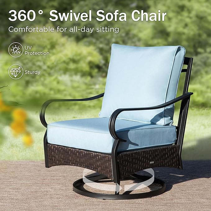 Patio Furniture Set with 56" Fire Pit Table, Premium Outdoor Wicker Metal Frame Furniture with Upgraded Waterproof Thick Cushions for Porch, Poolside, Deck, and Yard