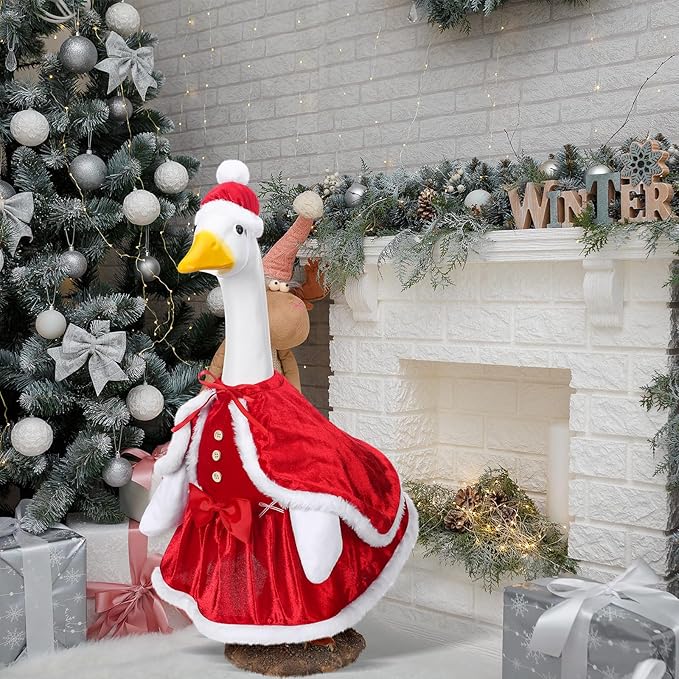 Christmas Mrs. Claus Goose Outfit Dresses Clothes for 23" High Cement or Plastic Goose Lawn Clothing Porch Garden Costume for Yard Outdoor Patio Statue Xmas Santa Holiday Decor