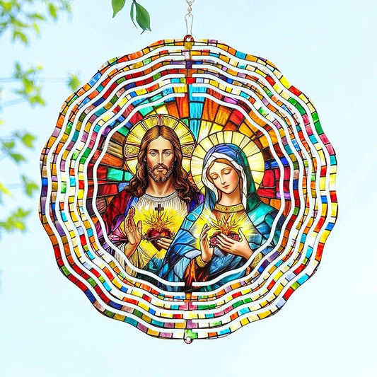 FLAGWIX Christmas Sacred Heart Wind Spinners Outdoor - 3D Stainless Steel Metal Wind Spinners 12 in - Christian Gifts for Women Faith, Virgen De Guadalupe Gift Ideas, Religious Gifts for Mom Grandma