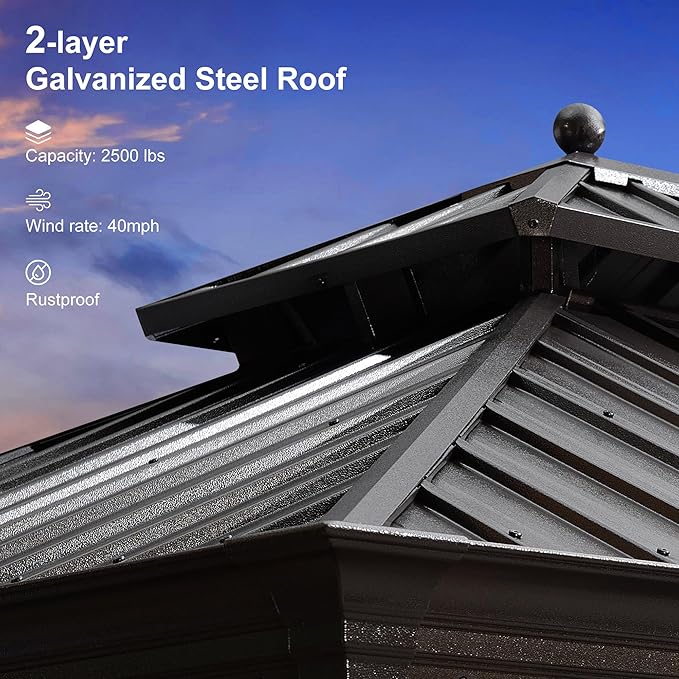 PURPLE LEAF 11' X 13' Outdoor Hardtop Gazebo Patio Wide Aluminum Frame Metal Double Roof with Heavy Duty Netting and Curtains for Permanent Hard Top Pavilion Screen, Navy Blue