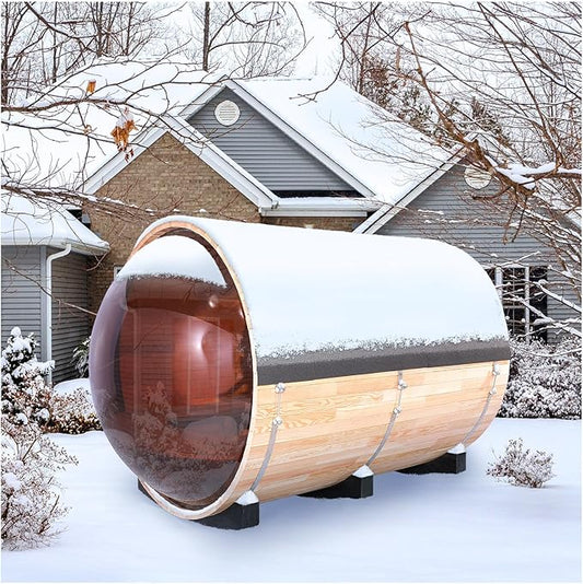 ZONEMEL Barrel Steam Sauna Room with Panoramic View, Bitumen Roofing, Canadian Hemlock Outdoor Sauna with 6kw ETL Certified TOULE Heater, Sauna Rocks, 8 Person Sauna Bath for Garden Courtyard, 220V
