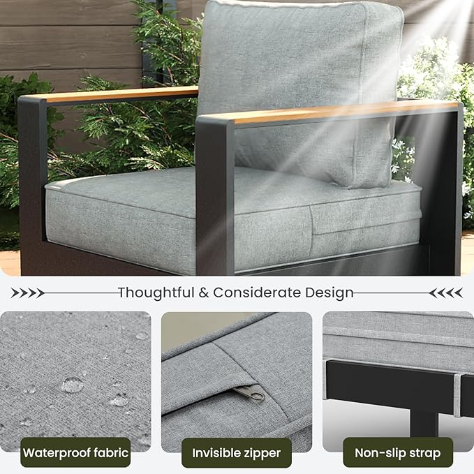 LayinSun 7 Piece Aluminum Outdoor Furniture Set with Coffee Table, Outside Patio Deep Seating Conversation Set with Upgraded Washable Thick Cushion
