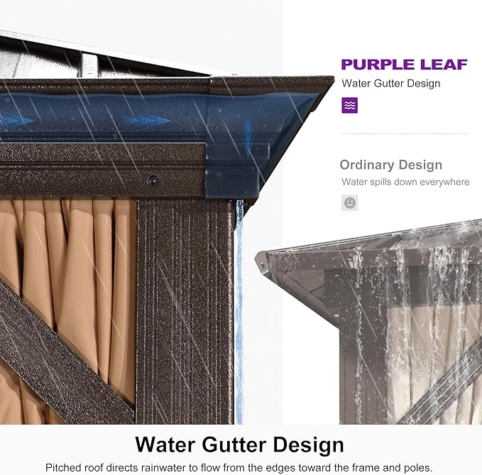 PURPLE LEAF 12' X 24' Outdoor Hardtop Gazebo Patio Wide Aluminum Frame Metal Double Roof with Heavy Duty Netting and Curtains for Permanent Hard Top Pavilion Screen, Khaki