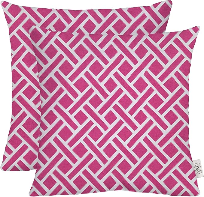 RSH DECOR: Square Throw Pillows Set of 2 | 17” x 17” | All-Weather Spun Fabric | Water and Fade-Resistant | Outdoor Accent Pillows for Patio Furniture | Midnight Melody Pink