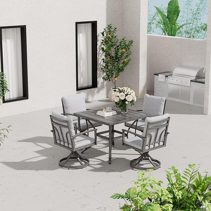 HAPPATIO 5-Piece Patio Outdoor Dining Set - All Aluminum Outdoor Patio Table and Chairs Set for 4 includes 1 Square Dining Table and 4 Swivel Dining Chairs, Patio Outdoor Dining Set for Lawn or Garden