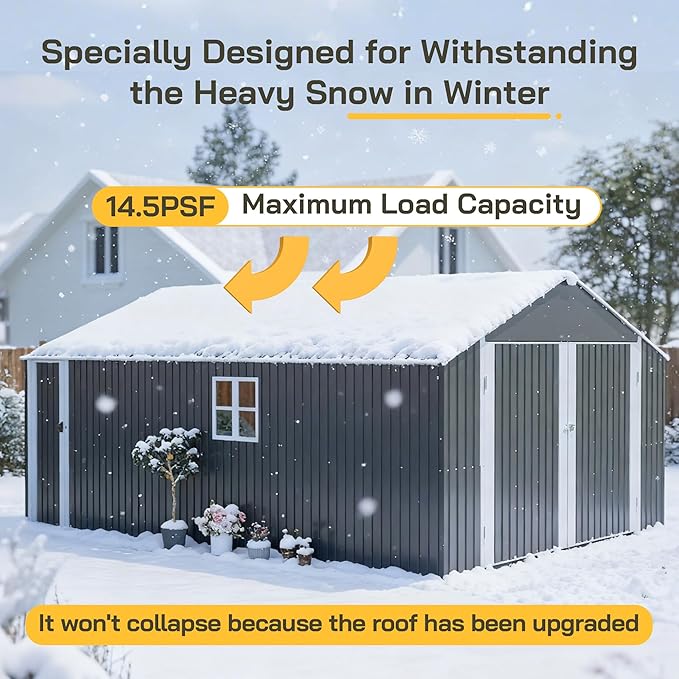 12x20 FT Garage Shed Outdoor Storage 1810 CU.FT Large Metal Garden Tool Sheds for Vehicle with Lockable Doors Floor Frame Window Gable Roof Waterproof for Backyard Patio Lawn, Black