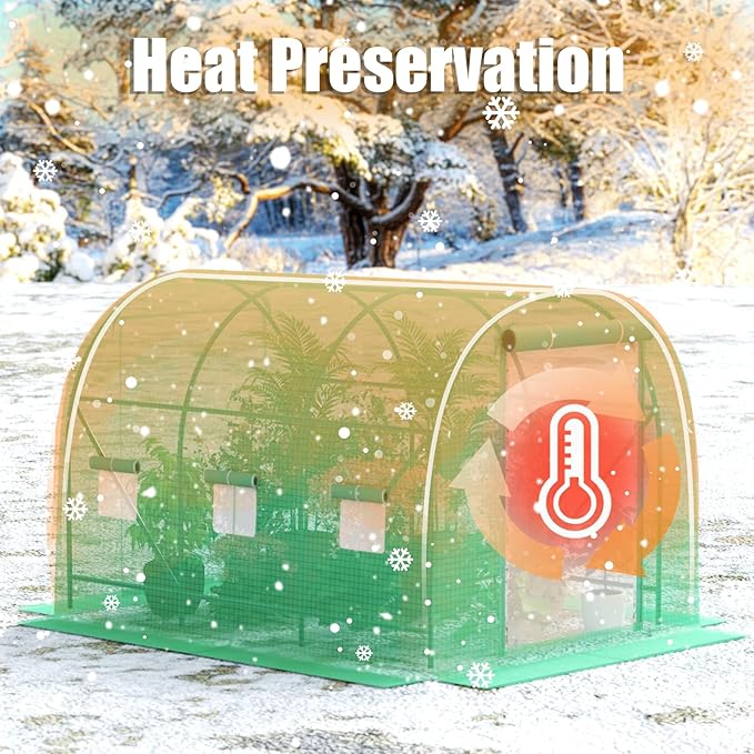 12×7×7 FT Greenhouses for Outdoors Heavy Duty, Large Walk in Green Houses for Outside with 6 Ventilated Mesh Windows & Roll-up Door & Reinforced Frame