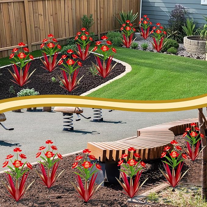 Homight Metal Agave Plant Outdoor Decoration Outdoor Garden Decoration Daffodils Flowers Mexican Yard Art Daffodils Flowers Decorative Garden Gift (2 Big red Daffodil)