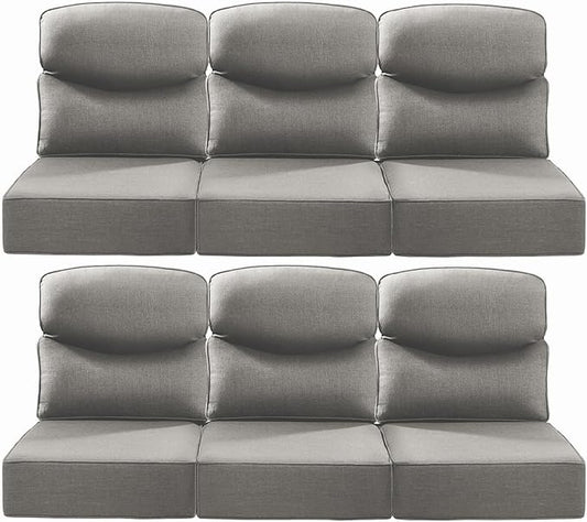 Luxury 24x24x6 Inch Smile Patio Cushions for Outdoor Furniture Set of 6 - Thick Back & Deep Seat Outside Replacement Chair Pillows for Rattan Metal Glider Loveseat Sectional Sofa - Grey