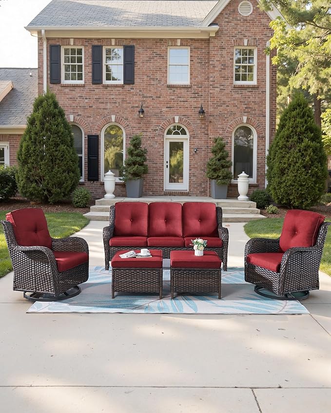 Pop 22x25/22x24 Outdoor Seat Cushions Set of 2 - Comfortable High Back Water-Resistant Patio Wicker Chairs Cushion for Rattan Dining Rocker Glider Loveseat Couch Sectional Sofa - Red/Button