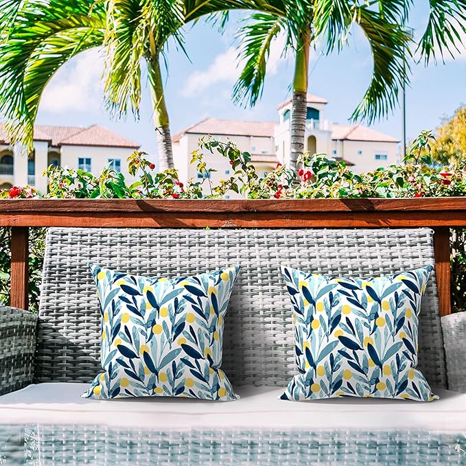 LVTXIII Outdoor/Indoor Throw Pillows, Decorative Throw Pillows with Inserts, 18"x18" Square Pillows for Bed, Couch, Sofa and Patio Furniture (Set of 2, Leaves Multi)
