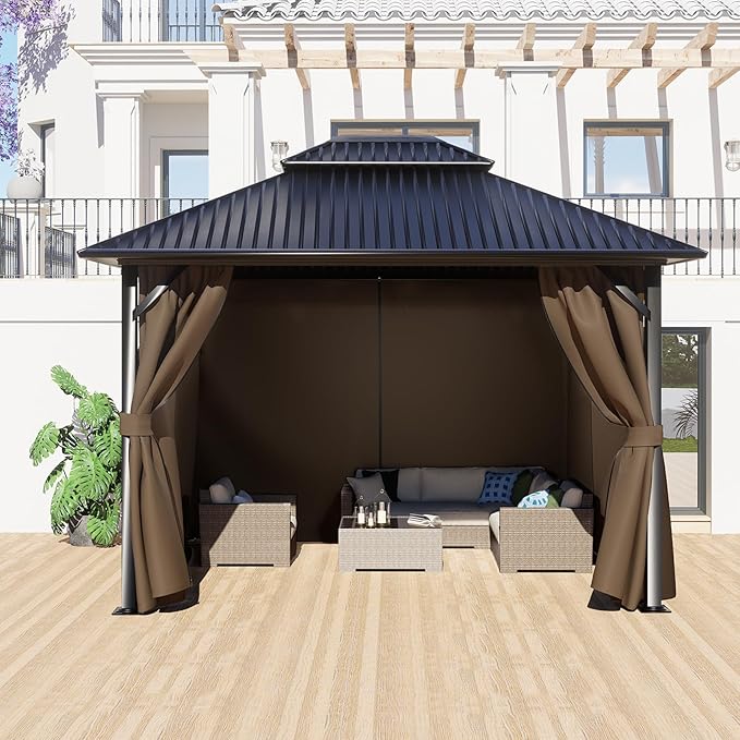 BPS 10' x 13' Gazebo Curtain Privacy 4-Panel Sidewall Outdoor Replacement Shade (Only Curtain)