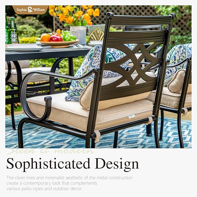 Sophia and William Outdoor Patio Dining Set for 6, Outdoor Table and Chairs, Removable Seat Cushions, 60" Black Patio Dining Table
