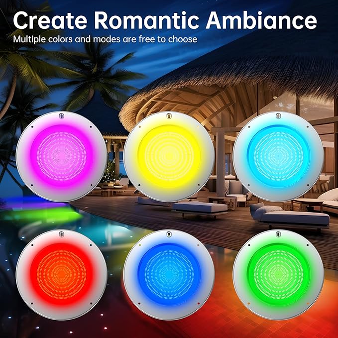 Venste 10 Inch Multicolor Smart Pool Light with 50 Foot Cord for Swimming Pool