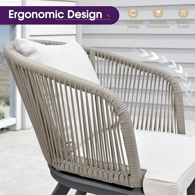 PURPLE LEAF 5 Pieces Patio Dining Set Wicker Outdoor Furniture Rectangular Table and Chairs Set for Garden Deck Aluminum Frame Backyard Kitchen Set, Cushions and Pillows Included Taupe