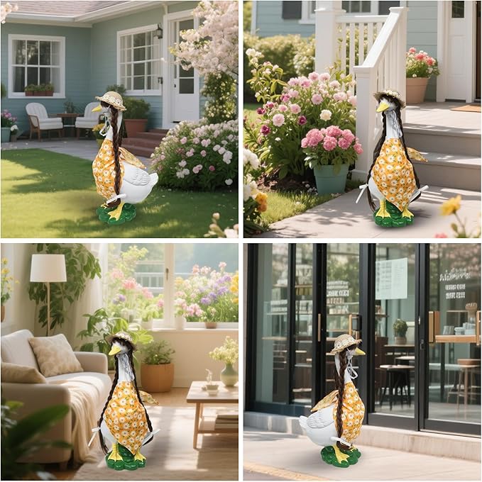Porch Goose Outfits Statue Decor-20 Large Goose Decrations, Resin Sculpture Wear Yellow Daisy Scarf Clothing, Funny Goose, Big Duck Statue for Yard Lawn Housewarming Birthday Gifts for Mom,Women,Girl