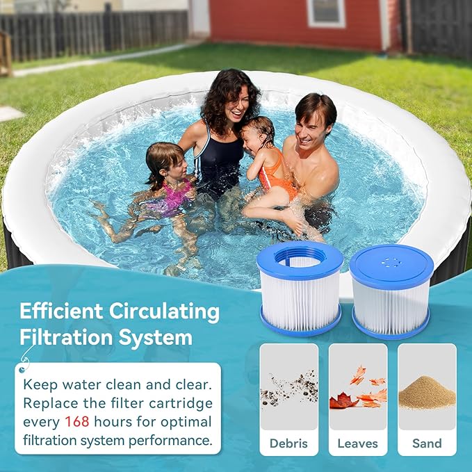 4-6 Person Inflatable Hot Tub, 264Gal Round Portable Blow up Hot Tub, Leak-Proof PVC Outdoor Spa with 130 Air Jets, Heater Pump and Insulated Cover, 82” X 82” X 25