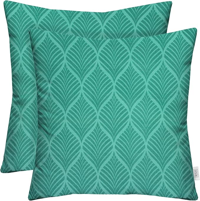 RSH DECOR: Square Throw Pillows Set of 2 | 24” x 24” | All-Weather Spun Fabric | Water and Fade-Resistant | Outdoor Accent Pillows for Patio Furniture | Fenbrook Teal