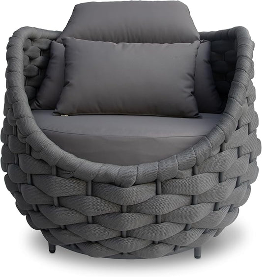 Patio Rope Accent Chair: Aluminum Single Seater Armchair - Large Woven Chair Cushioned - Modern Arm Chair Assembled - Assembled for 400lbs Outdoor Deck Balcony Porch Yard Garden Hotel, Dark Gray