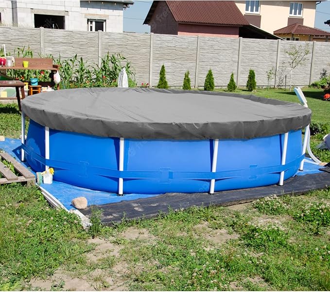 ECOOPTS 8 ft Round Pool Cover for Above Ground Pools, Swimming Pool Cover Protector Winter Safety Cover (Light Grey)