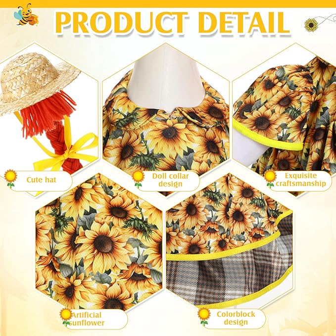 Fall Goose Outfit Harvest Sunflower Lawn Porch Cement Goose Clothes Harvest Skirts Hat Wig for Fall Thanksgiving Garden Outdoor Patio Yard Statue Art Decor(17 Inch)