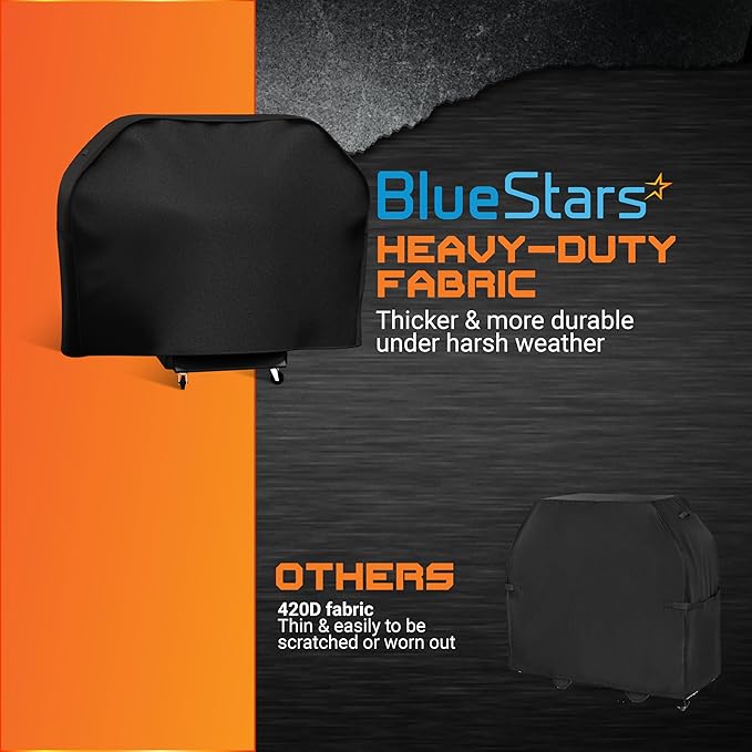 BlueStars 52 inch Grill Cover – Heavy‑Duty Waterproof 600D BBQ Cover for Outdoor Gas Grills, Compatible with Genesis, Weber, Char‑Broil & Nexgrill Models, UV & Rip‑Resistant, Black