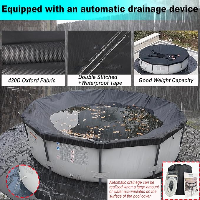 21 Ft Pool Cover, with Automatic Drain Round Pool Cover, One-Piece Quick Installation and Removal Above Ground Pool Cover, Preventing Waterlogging, UV Protected Solar Swimming Pool Cover