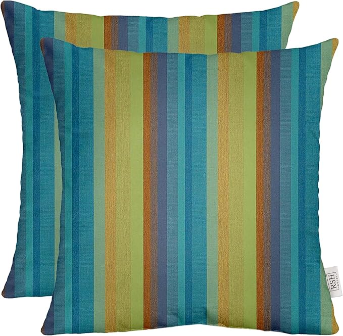 RSH DECOR: Sunbrella Square Throw Pillows Set of 2 | 20" x 20" | Water and Fade-Resistant Performance Fabric | Outdoor Pillow Covers with Down-Alternative Inserts | Astoria Lagoon
