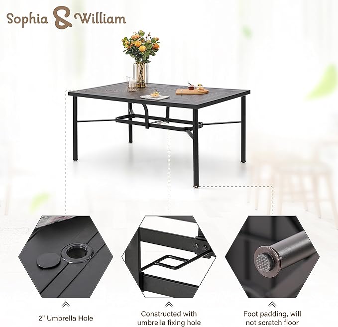 Sophia and William Outdoor Patio Dining Set for 6, Outdoor Table and Chairs, Removable Seat Cushions, 64" Black Patio Dining Table